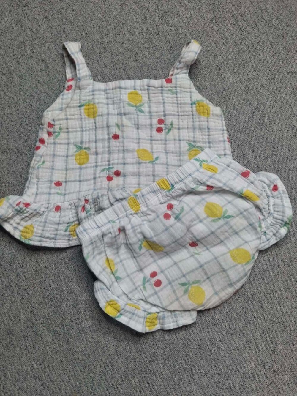 Emily & Oliver Baby Girl Romper Outfit 18M Lemon Cherry Gingham